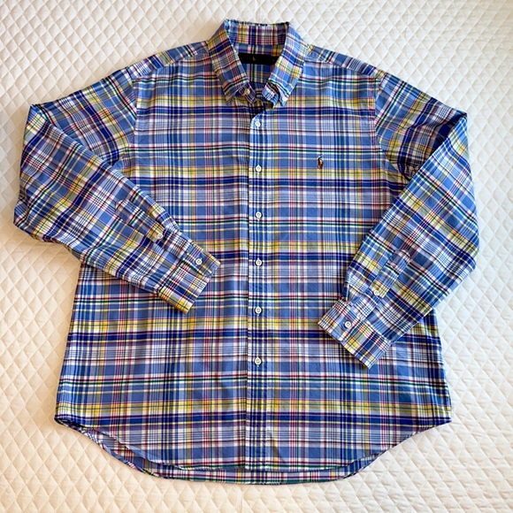 Ralph Lauren Plaid Button Up Shirt. 100% Cotton. Size X-Large. Blue Yellow Red - Picture 1 of 11